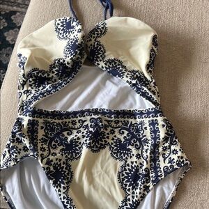Boden Blue and Cream One Piece Swimsuit